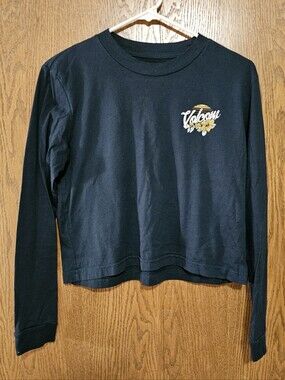 Volcom Black Long Sleeve Cropped Floral Logo Shirt